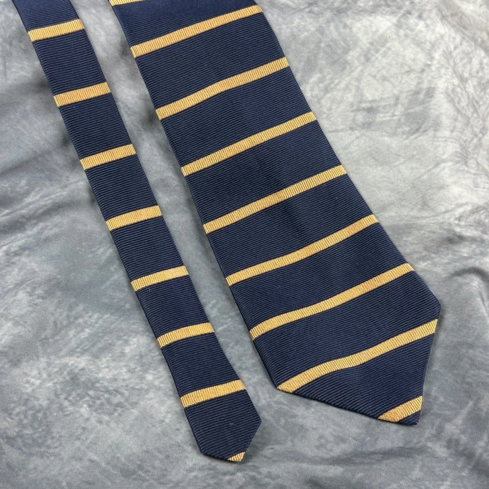 Grappa Mens Silk Tie Navy Blue Gold Striped Made in Italy Ribbed‎ Necktie